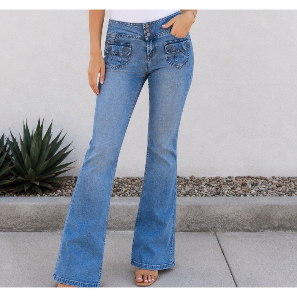 Y2K LEI Bootcut Blue Jeans Flat Front Pockets Sz 10 Vintage Retro 32x32" Grunge